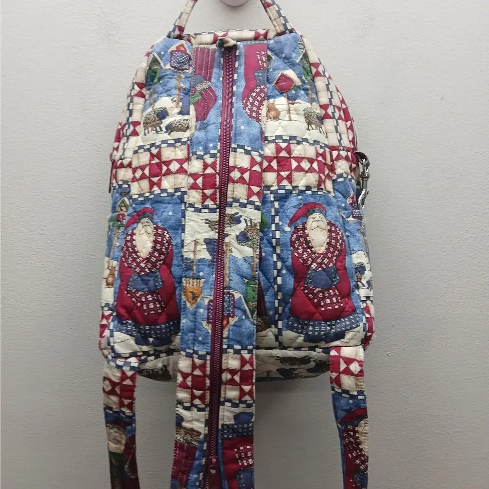 Vintage Whimsical Christmas Scene Small Backpack Bag Retro Festive Santa Y2K
